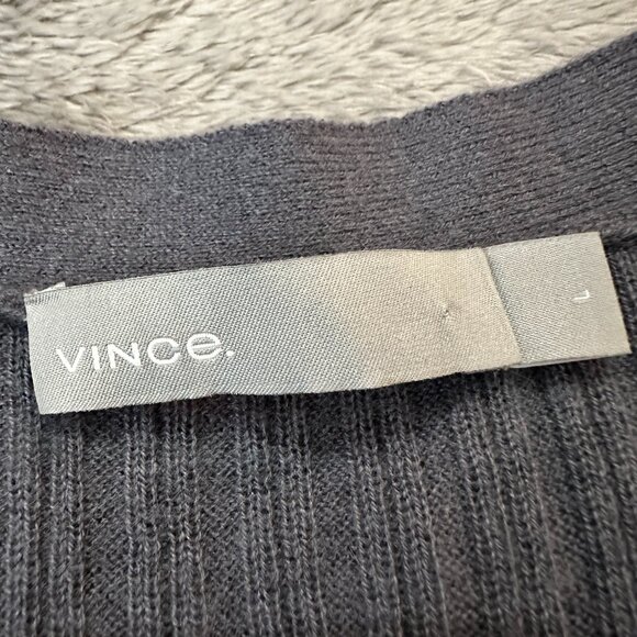 Vince 100% Cashmere Duster Cardigan Midi Dress Women's LARGE Gray Ribbed Knit - Picture 3 of 6